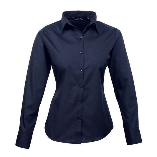 Purple - Front - Premier Womens-Ladies Poplin Long-Sleeved Blouse