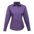 Purple - Front - Premier Womens-Ladies Poplin Long-Sleeved Blouse