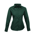Bottle Green - Front - Premier Womens-Ladies Poplin Long-Sleeved Blouse