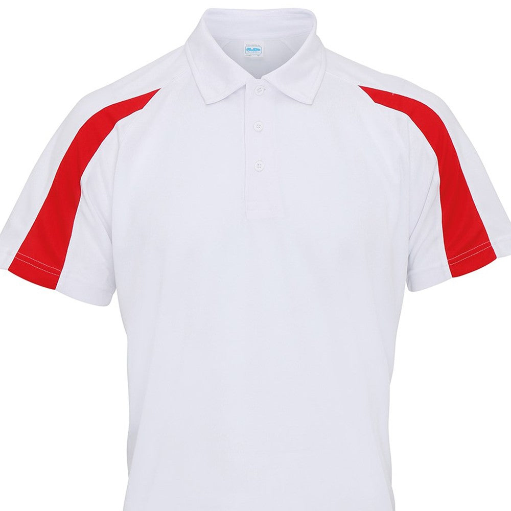 Arctic White-Fire Red - Back - Just Cool Mens Cool Contrast Polo Shirt
