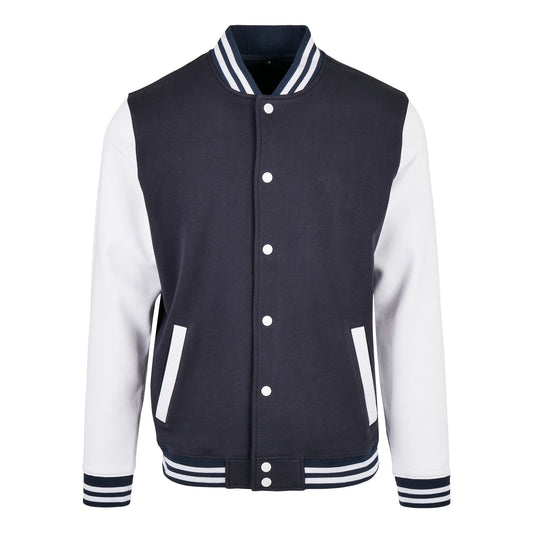 Navy-White - Front - Build Your Brand Mens Basic Varsity Jacket