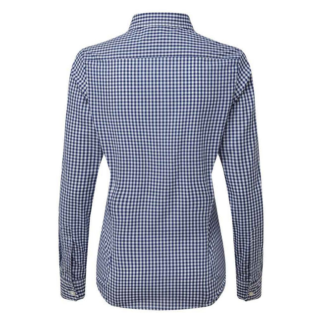 Navy-White - Back - Premier Womens-Ladies Maxton Checked Long-Sleeved Shirt