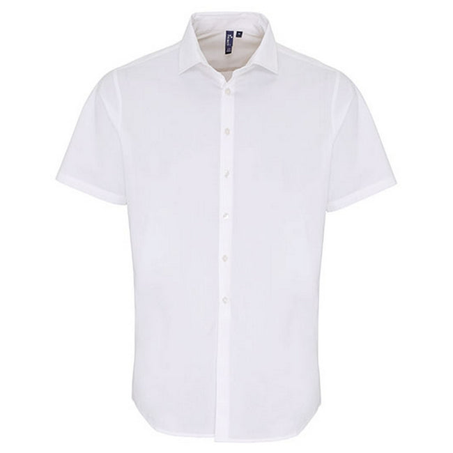 White - Front - Premier Mens Poplin Stretch Short-Sleeved Shirt
