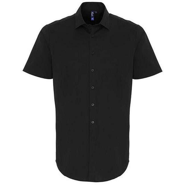 Black - Front - Premier Mens Poplin Stretch Short-Sleeved Shirt