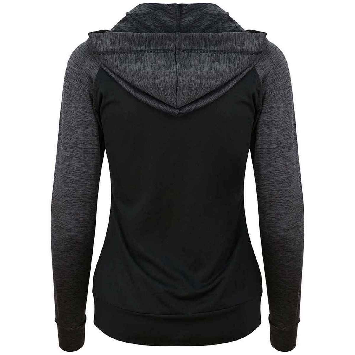 Black-Black Slate Melange - Back - Just Cool Womens-Ladies Cool Contrast Full Zip Hoodie