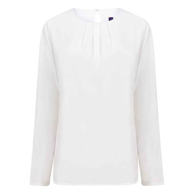 White - Front - Henbury Womens-Ladies Pleated Front Long-Sleeved Blouse