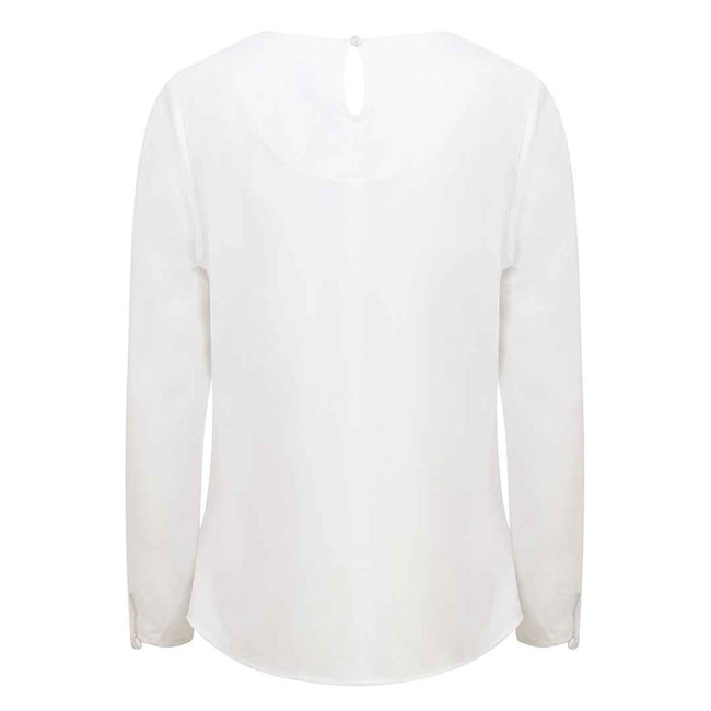 White - Back - Henbury Womens-Ladies Pleated Front Long-Sleeved Blouse
