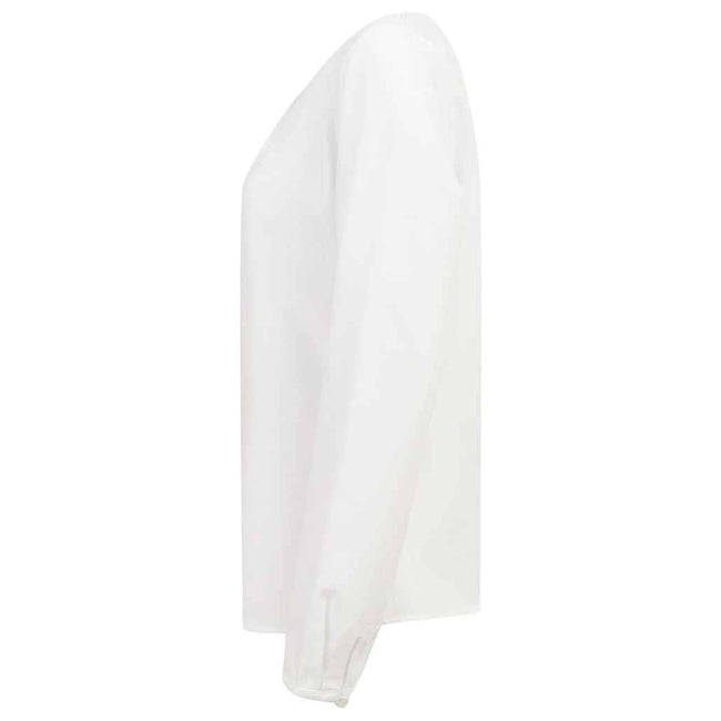 White - Side - Henbury Womens-Ladies Pleated Front Long-Sleeved Blouse