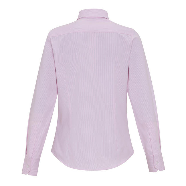 White-Pink - Back - Premier Womens-Ladies Striped Cotton Blend Shirt