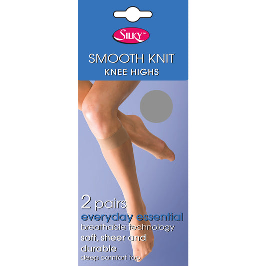 Pewter - Front - Silky Womens-Ladies Smooth Knit Knee Highs (2 Pairs)