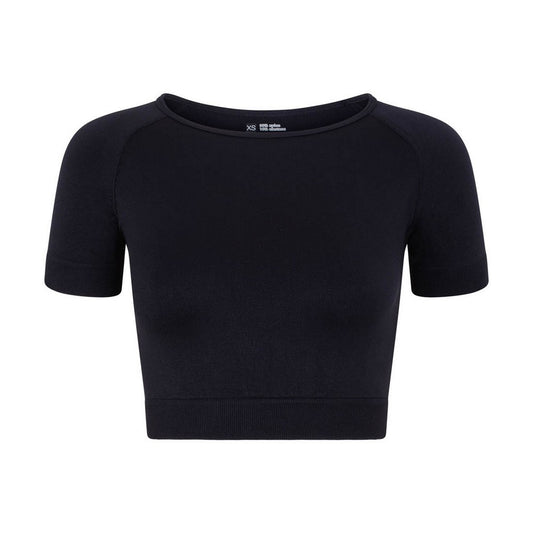 Black - Front - Silky Womens-Ladies Plain Active Crop Top