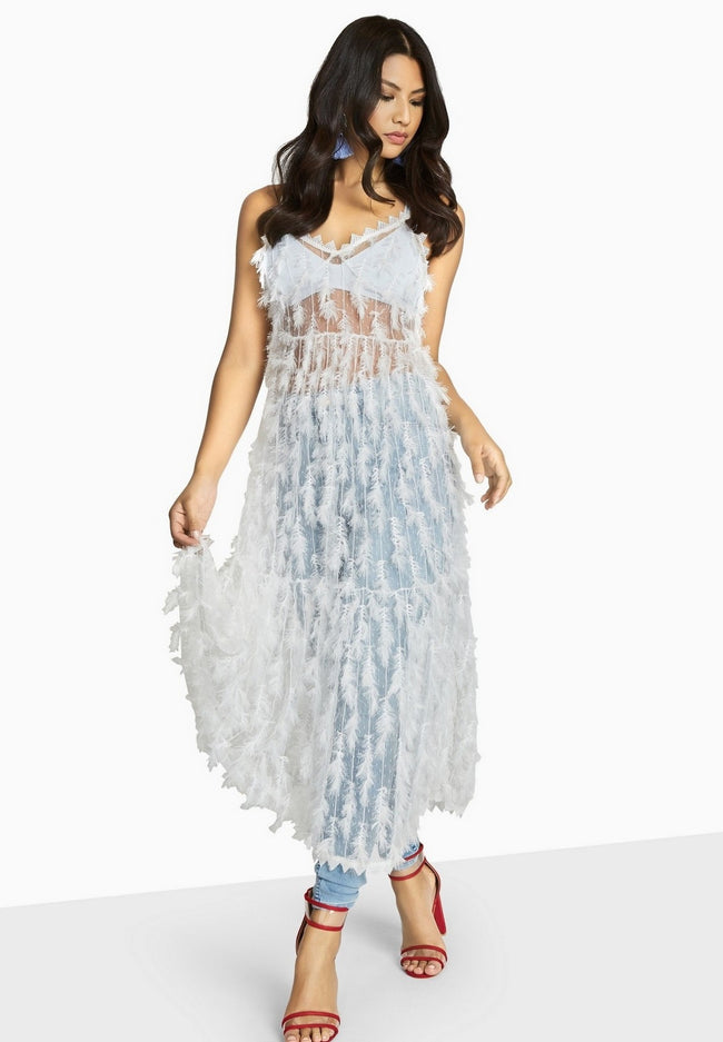 White - Pack Shot - Girls On Film Womens-Ladies Goulding Fringe Cami Dress