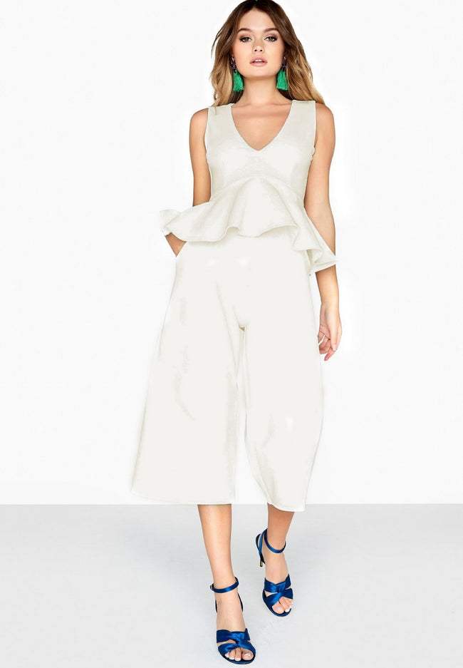 White - Back - Girls On Film Womens-Ladies Jamal Peplum Plunge Jumpsuit