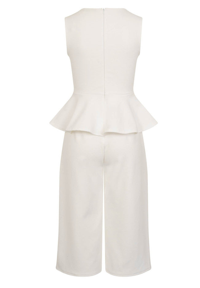 White - Close up - Girls On Film Womens-Ladies Jamal Peplum Plunge Jumpsuit