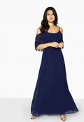 Navy - Back - Girls On Film Womens-Ladies Motion Cold Shoulder Maxi Dress