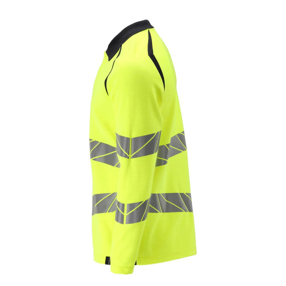 Hi Vis Yellow-Dark Navy - Side - Mascot Mens Accelerate Multisafe Reflective Tape Long-Sleeved Hi-Vis Polo Shirt
