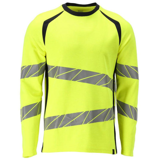 Hi Vis Yellow-Dark Navy - Front - Mascot Mens Accelerate Multisafe Hi-Vis Long-Sleeved T-Shirt