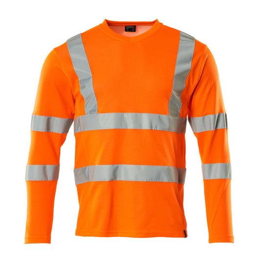 Hi Vis Orange - Front - Mascot Mens Safe Classic V Neck Long-Sleeved Safety T-Shirt