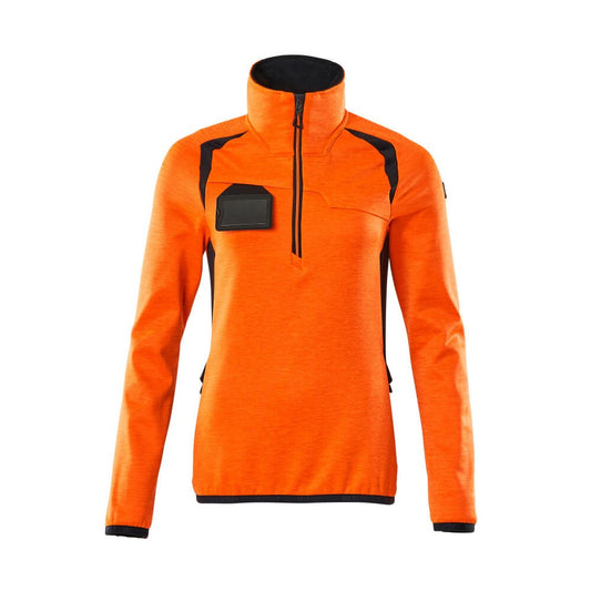Hi Vis Orange-Dark Navy - Front - Mascot Womens-Ladies Accelerate Safe Two Tone Fleece Half Zip Jumper