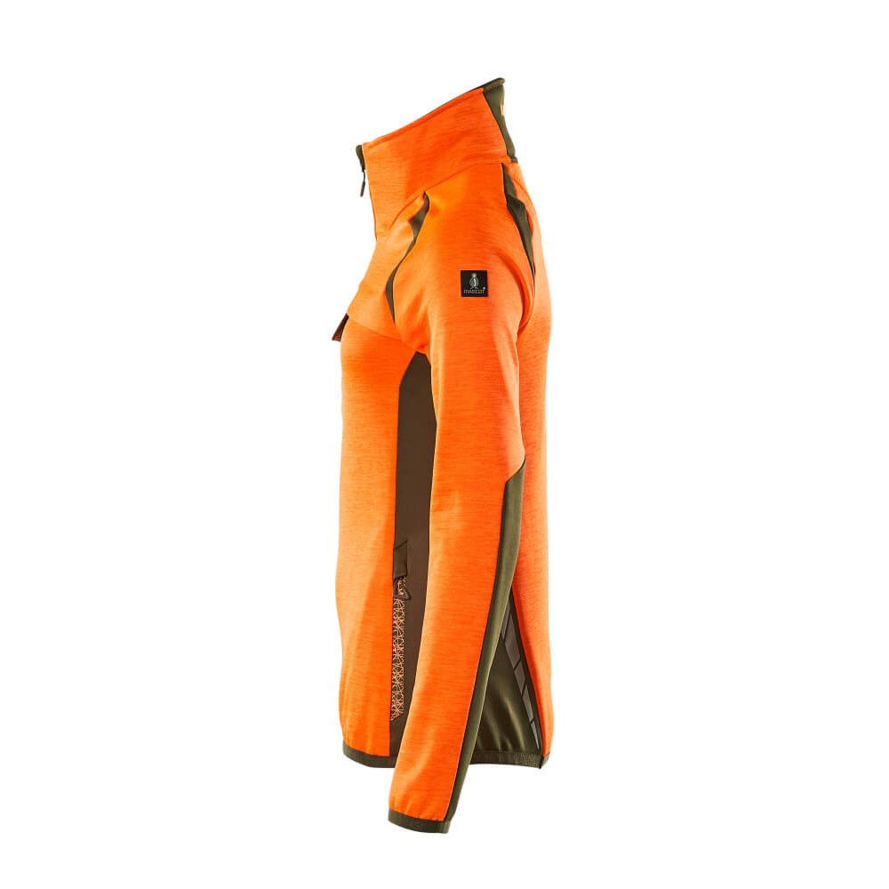 Hi Vis Orange-Moss Green - Lifestyle - Mascot Womens-Ladies Accelerate Safe Two Tone Fleece Half Zip Jumper