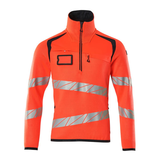 Hi Vis Red-Dark Navy - Front - Mascot Mens Accelerate Safe Knitted Half Zip Jumper