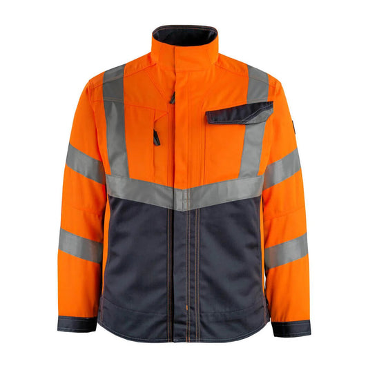 Hi Vis Orange-Dark Navy - Front - Mascot Mens Safe Supreme Oxford Hi-Vis Jacket