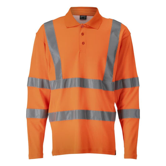 Orange - Front - Mascot Mens Safe Classic Hi-Vis Long-Sleeved Polo Shirt