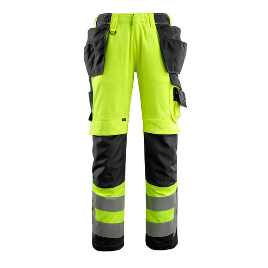 Hi Vis Yellow-Black - Front - Mascot Mens Safe Supreme Wigan Hi-Vis Holster Pocket Work Trousers