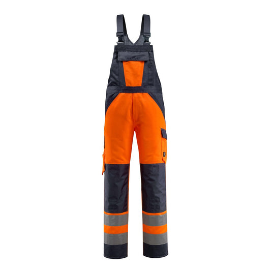 Hi Vis Orange-Dark Navy - Front - Mascot Mens Safe Light Knee Pad Pockets Bib And Brace Trouser