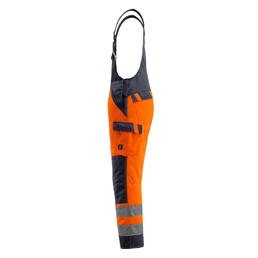 Hi Vis Orange-Dark Navy - Lifestyle - Mascot Mens Safe Light Knee Pad Pockets Bib And Brace Trouser