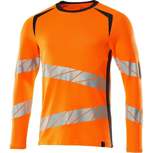 Hi Vis Orange-Dark Navy - Front - Mascot Mens Accelerate Safe Long-Sleeved T-Shirt