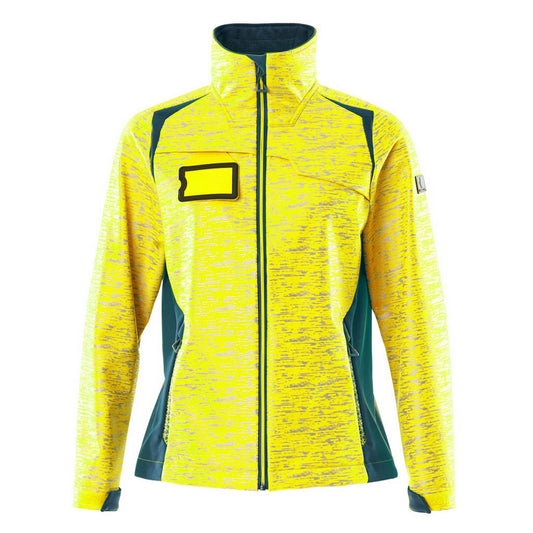 Hi Vis Yellow-Dark Petroleum - Front - Mascot Womens-Ladies Accelerate Safe High-Vis Soft Shell Jacket