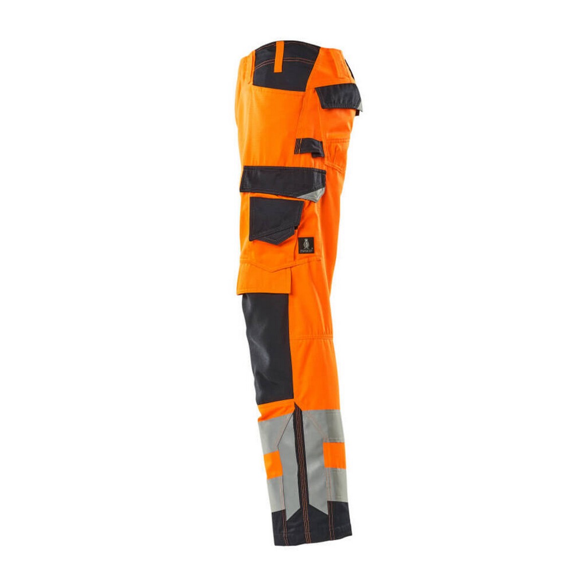 Hi Vis Orange-Dark Navy - Lifestyle - Mascot Mens Safe Supreme Hi-Vis Knee Pad Pockets Work Trousers