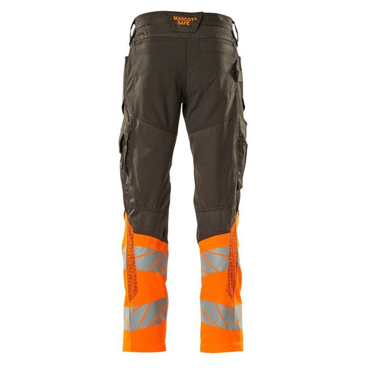 Dark Navy-Hi Vis Orange - Front - Mascot Womens-Ladies Accelerate Safe Hi-Vis Knee Pad Pockets Work Trousers