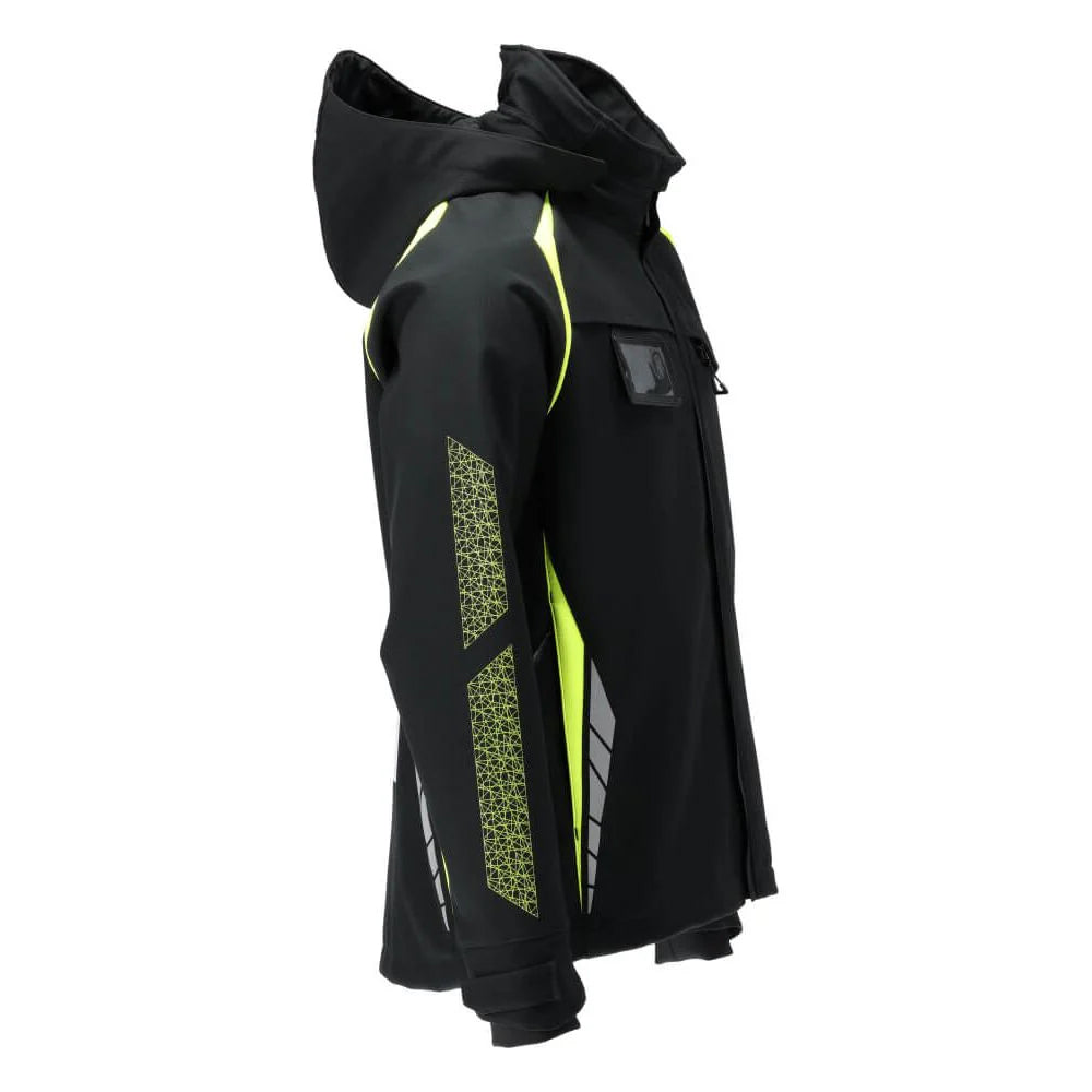 Black-Hi Vis Yellow - Lifestyle - Mascot Mens Accelerate Safe Hooded Soft Shell Jacket
