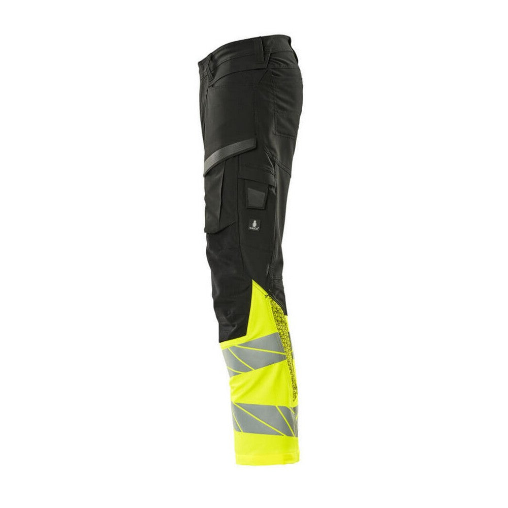 Black-Hi Vis Yellow - Lifestyle - Mascot Mens Accelerate Safe Hi-Vis Knee Pad Pockets Work Trousers