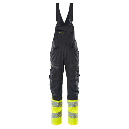 Dark Navy-Hi Vis Yellow - Front - Mascot Mens Accelerate Safe Knee Pad Pockets Bib And Brace Overall