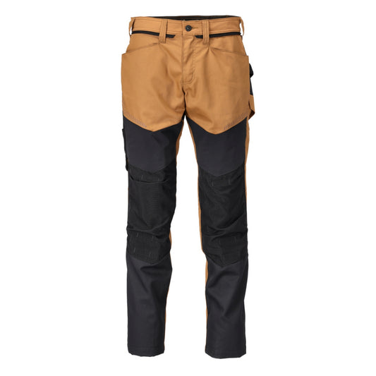 Nut Brown-Black - Front - Mascot Mens Customised Colour Block Knee Pad Pockets Work Trousers