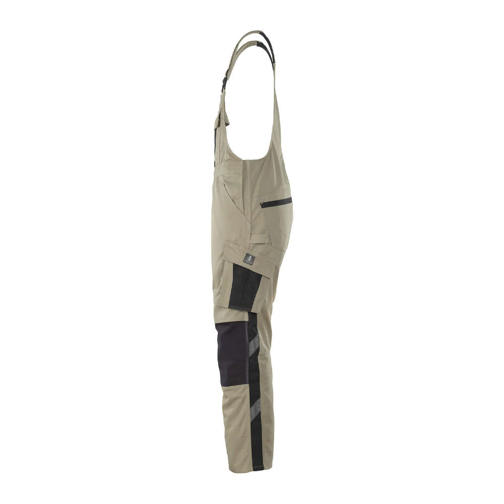 Light Khaki-Black - Side - Mascot Mens Unique Leipzig Knee Pad Pockets Work Bib And Brace Overall