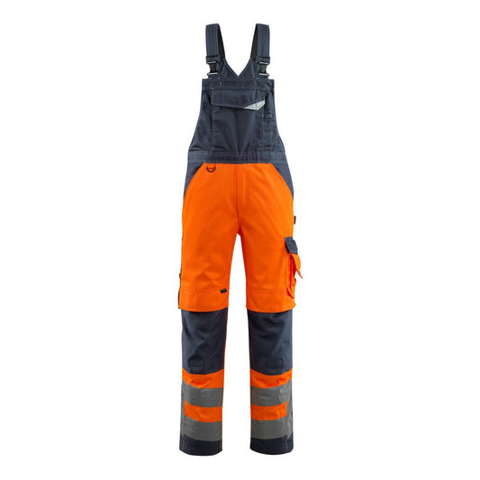 Orange-Dark Navy - Front - Mascot Mens Newcastle Safe Supreme Hi-Vis Bib And Brace Overall