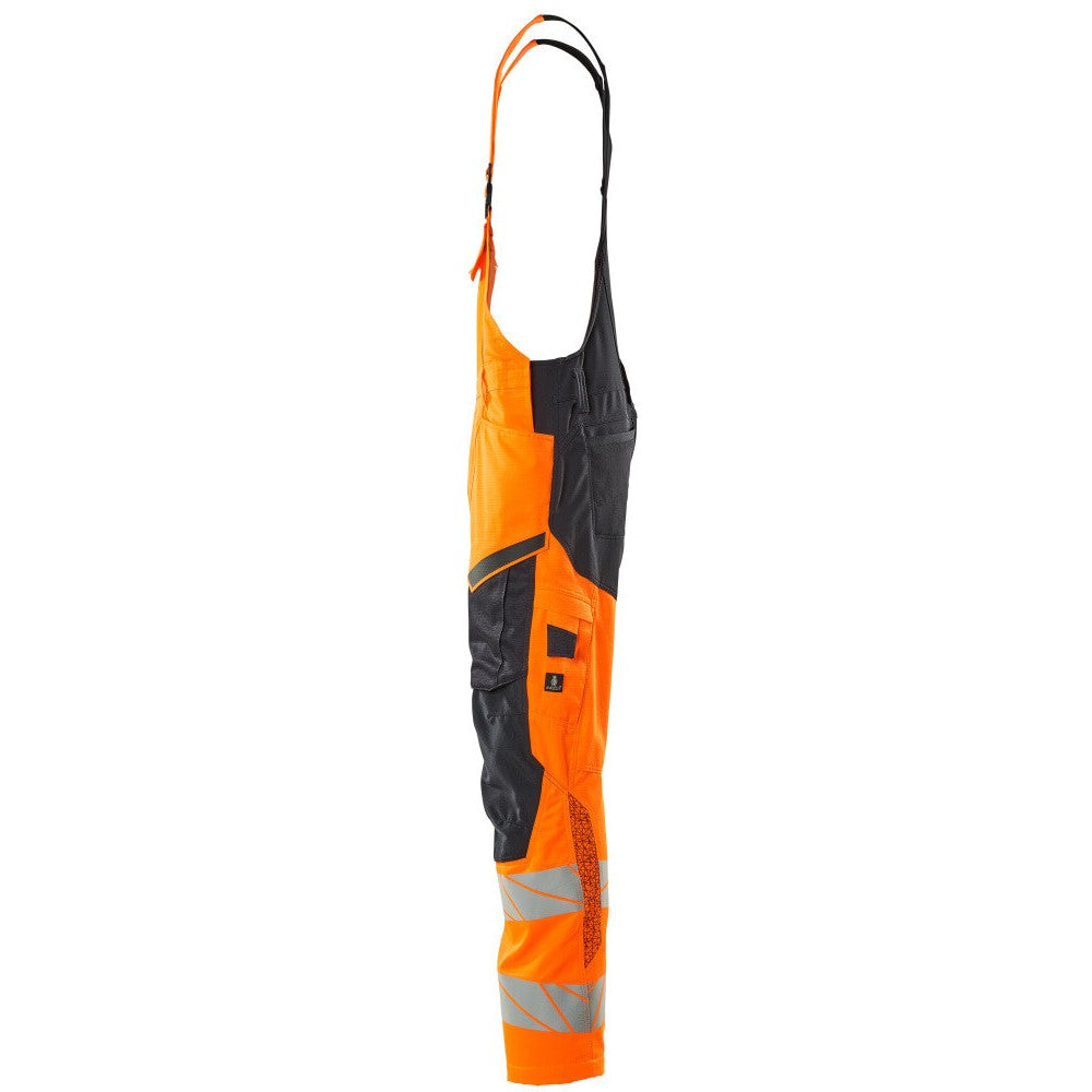 Hi Vis Orange-Dark Navy - Lifestyle - Mascot Mens Hi-Vis Knee Pad Pockets Bib And Brace Overall
