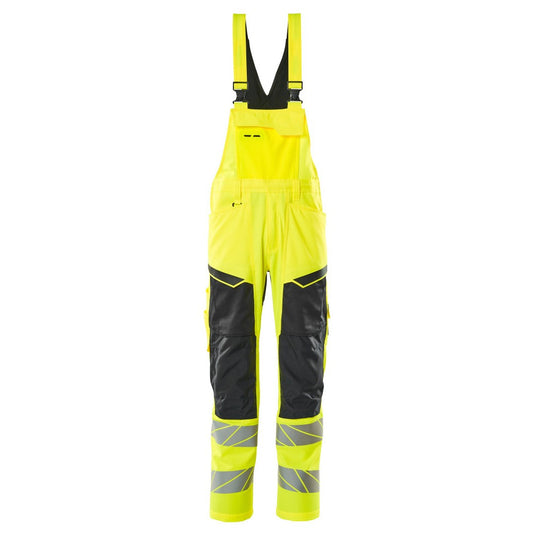 Hi Vis Yellow-Black - Front - Mascot Mens Hi-Vis Knee Pad Pockets Bib And Brace Overall