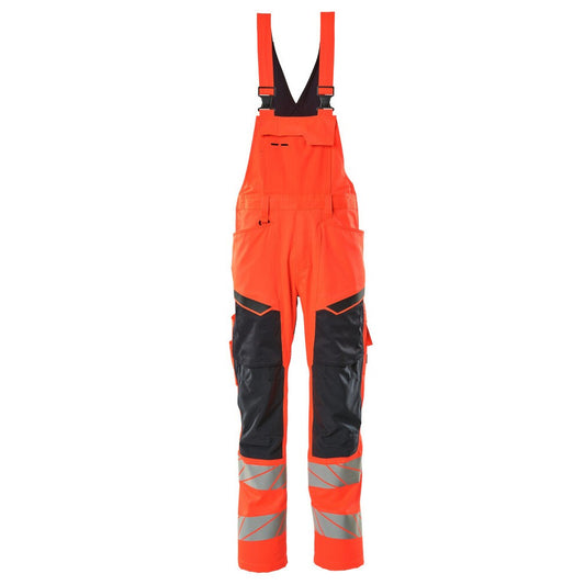 Hi Vis Red-Dark Navy - Front - Mascot Mens Hi-Vis Knee Pad Pockets Bib And Brace Overall