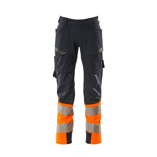 Dark Navy-Hi Vis Orange - Front - Mascot Mens Accelerate Safe Hi-Vis Work Trousers