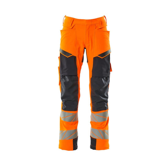 Orange-Dark Navy - Front - Mascot Mens Accelerate Safe Hi-Vis Knee Pad Pockets Work Trousers