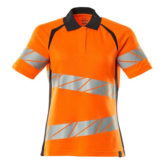 Orange-Dark Navy - Front - Mascot Womens-Ladies Accelerate Safe Hi-Vis Polo Shirt