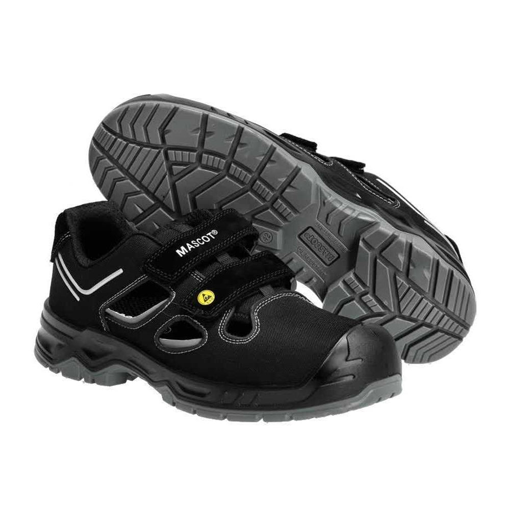 Black-Silver - Pack Shot - Mascot Mens Footwear Flex Suede Safety Sandals
