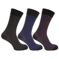 Black-Lilac-Blue-Grey - Front - Mens Stripe Pattern Bamboo Rich Socks (Pack Of 3)