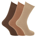 Shades Of Brown - Front - Mens Big Foot Non Elastic Diabetic Socks (3 Pairs)