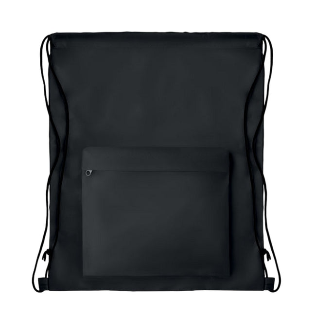 Black - Side - MidOcean Pocket Shoop Polyester Drawstring Bag